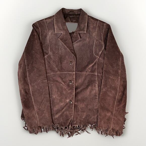 wilsons leather maxima jacket womens XL Brown Fringe Vtg Western Biker - Picture 1 of 7